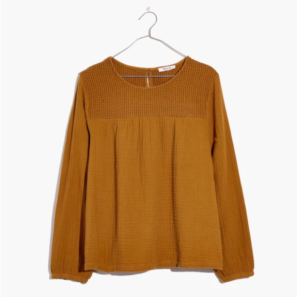 Madewell Smocked Swing Top - Antique Gold